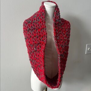 Handmade Thick Chunky Scarlet and Gray Crochet Knit Infinity Winter Scarf OSU‎